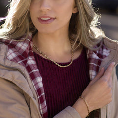 Gold Plated 6mm Rope Bracelet worn by a woman as her bracelet