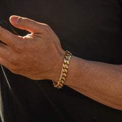 Gold Plated 12mm Miami Curb Cuban Link Chain Bracelet
