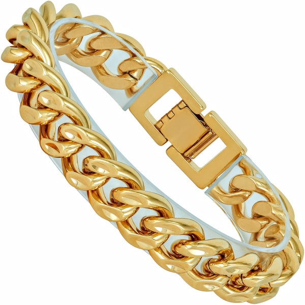 Gold Plated 14mm Diamond Cut Miami Curb Cuban Link Bracelet