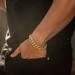 Gold Plated 14mm Diamond Cut Miami Curb Cuban Link Bracelet