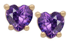 Gold Plated Cubic Zirconia Heart Birthstone Stud Earrings Amethyst
