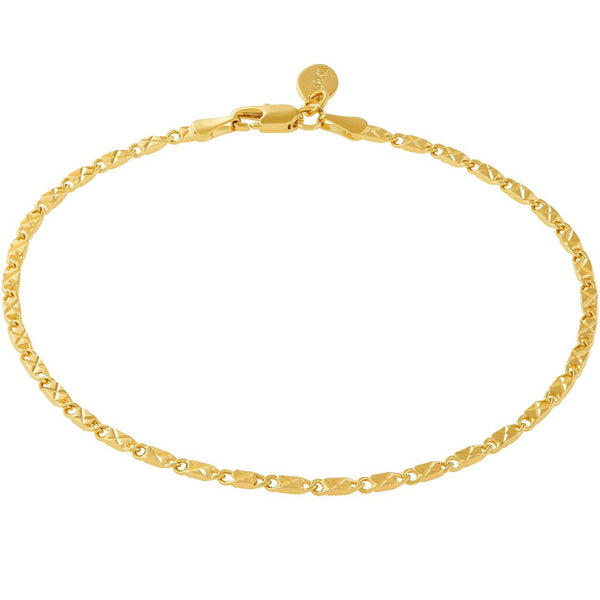 Gold Plated 2.5mm Diamond Cut Star Flat Link Anklet