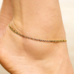 Gold Plated 2.5mm Diamond Cut Star Flat Link Anklet