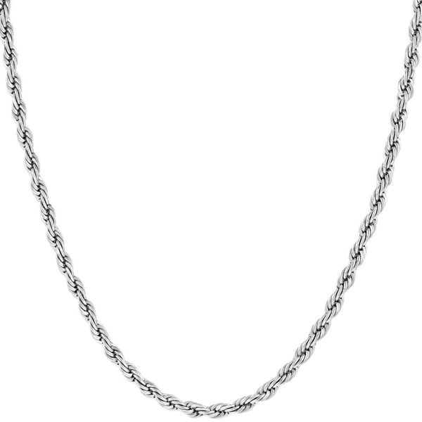 Gold Plated 2mm Rope Chain Necklace (Rhodium)