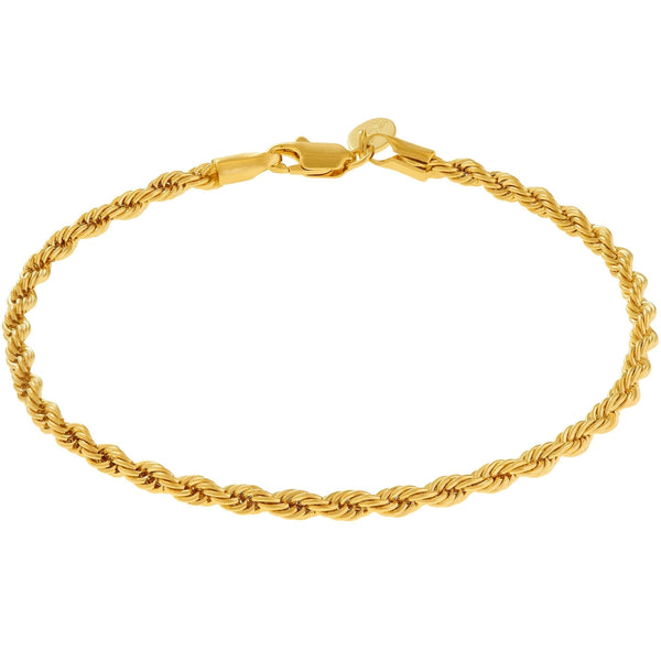 LIFETIME JEWELRY 4mm Rope Chain Necklace 24k Real Gold Plated-Women and Men  (24 mm) 