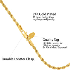 4mm Rope Chain Bracelet Gold plated