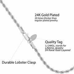 4mm Rope Chain Bracelet Gold plated