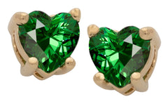 Gold Plated Cubic Zirconia Heart Birthstone Stud Earrings Emerald