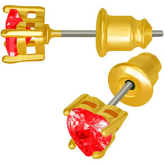 Gold Plated Cubic Zirconia Heart Birthstone Stud Earrings