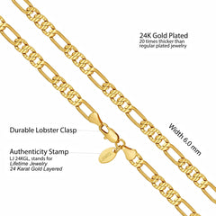 Gold Plated 6mm Swiss Diamond Cut Figaro Chain Necklaces