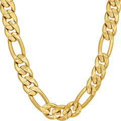 Radiant Diamond Cut Figaro Chain Necklaces 24k Real Gold Plated ( 6mm, 7mm, 9.5mm )