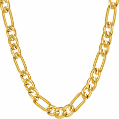 Radiant Diamond Cut Figaro Chain Necklaces 24k Real Gold Plated ( 6mm, 7mm, 9.5mm )