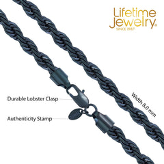 Gold Plated 8mm Rope Chain Necklace Black