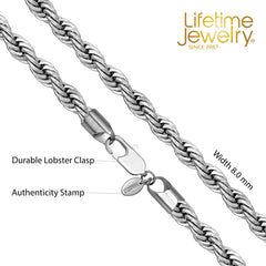 Gold Plated 8mm Rope Chain Necklace Stainless Steel