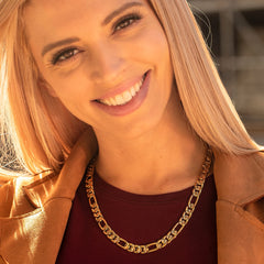 Radiant Diamond Cut Figaro Chain Necklaces 24k Real Gold Plated ( 6mm, 7mm, 9.5mm )