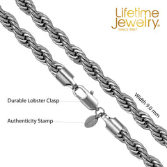 Gold Plated 9mm Rope Chain Necklace Stainless Steel