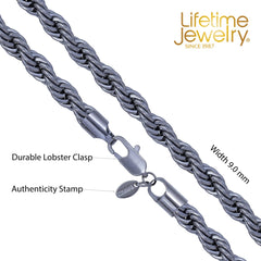 Gold Plated 9mm Rope Chain Necklace Gunmetal