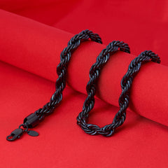 Gold Plated 9mm Rope Chain Necklace Black