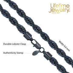 Gold Plated 9mm Rope Chain Necklace Black