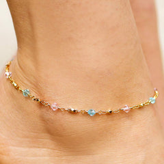 Gold Plated Anklet, Blue and Pink Stones