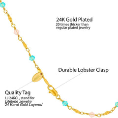 Gold Plated Anklet, Blue and Pink Stones