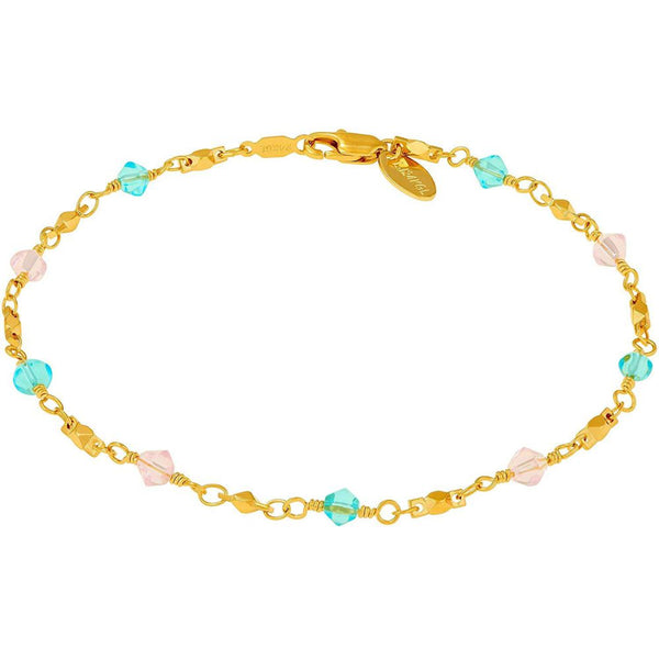 Gold Plated Anklet, Blue and Pink Stones