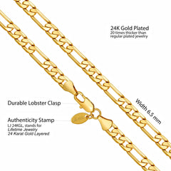 Gold Plated 6.5mm Bevelled Figaro Chain Necklaces