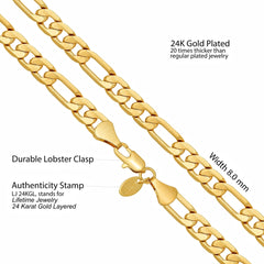 Gold Plated 8mm Bevelled Figaro Chain Necklaces