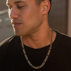 Gold Plated 8mm Bevelled Figaro Chain Necklaces