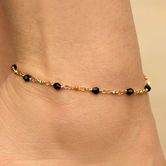 Gold Plated Black Stones Anklet