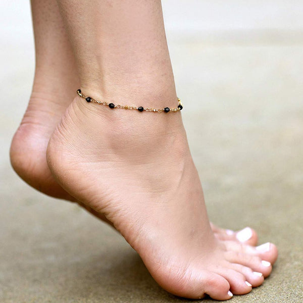 Gold Plated Black Stones Anklet