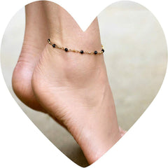 Gold Plated Black Stones Anklet