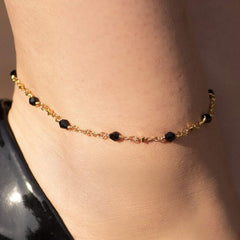 Gold Plated Black Stones Anklet