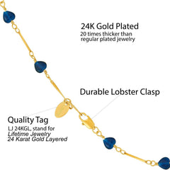 Gold Plated Blue Hearts Anklet