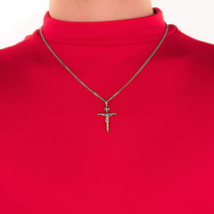 White Gold Plated Classic Jesus Crucifix (with or without Pendant Chain)