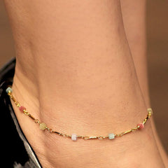 Gold Plated Colorful Square Beads Anklet