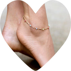 Gold Plated Colorful Square Beads Anklet