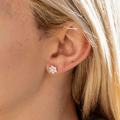 Gold Plated Cubic Zirconia 9mm Flower Stud Earrings