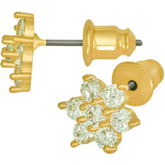 Gold Plated Cubic Zirconia 9mm Flower Stud Earrings