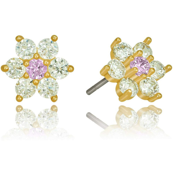 Gold Plated Cubic Zirconia 9mm Flower Stud Earrings