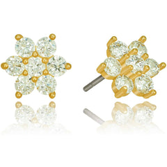 Gold Plated Cubic Zirconia 9mm Flower Stud Earrings