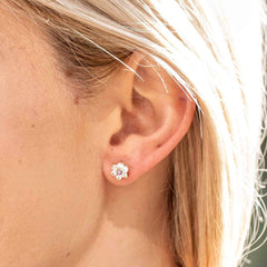 Gold Plated Cubic Zirconia 9mm Flower Stud Earrings