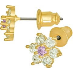 Gold Plated Cubic Zirconia 9mm Flower Stud Earrings
