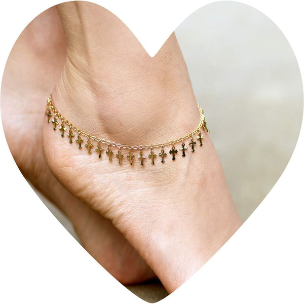 Dangling Crosses Anklet 24k Plated Lifetime Jewelry