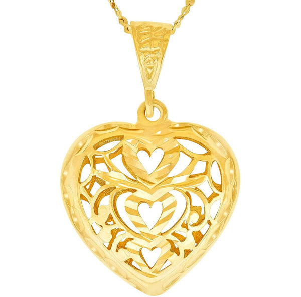 Gold Plated Filigree Heart Pendant with Necklace