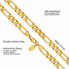 Gold Plated 7mm Flat Figaro Chain Necklaces