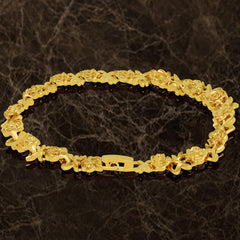 Gold Plated Diamond Cut Rose Charm Bracelet