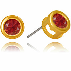 Gold Plated Cubic Zirconia Button Birthstone Stud Earrings