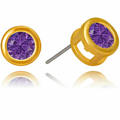 Gold Plated Cubic Zirconia Button Birthstone Stud Earrings