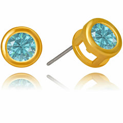 Gold Plated Cubic Zirconia Button Birthstone Stud Earrings